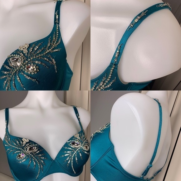 Marciano Crystal encrusted turquoise runway bra 32D glamour glitz show - Picture 4 of 8